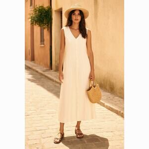 Sezane Vintage M Embroidered Button Front Midi Dress Rayon Cottagecore White